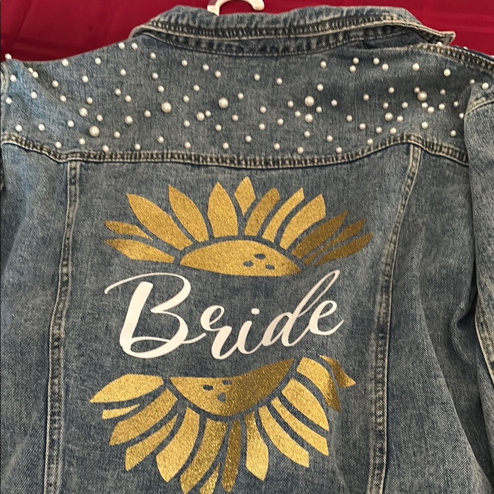 Embellished Denim Jacket with Gold Sunflower Design